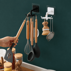 360° Rotating Self-Adhesive Wall Hook Organizer for Kitchen Utensils and Home Storage