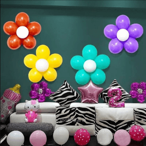DIY flower balloon clip kit for creating flower-shaped balloon decorations for birthday parties, weddings, baby showers, and event décor.