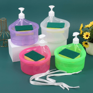 Kitchen soap dispenser with sponge holder and dishwashing sponge set