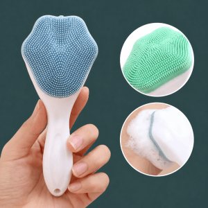 Soft silicone facial cleansing brush with ergonomic handle for deep pore cleansing, gentle exfoliation, facial massage, and makeup removal.