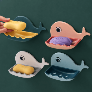 Whale wall mounted soap holder with self draining tray for bathroom and kitchen